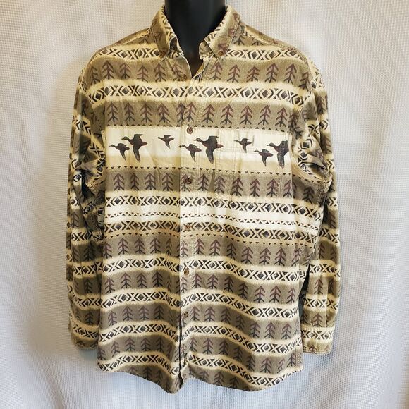 Woolrich Flannel Button Down Shirt Mens L Southwestern Ducks - Picture 1 of 10
